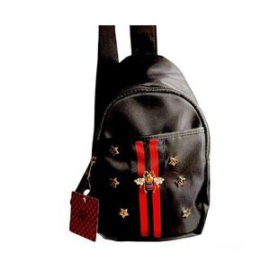 Custom Black Red Stripe Gold Bumble Bee Star Embellished Sling Messenger Bag